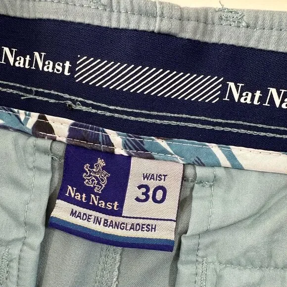 Nat Nast Shorts Men's 30 Chino Slate Green Regular Fit Flat Front Medium Wash - Picture 6 of 7